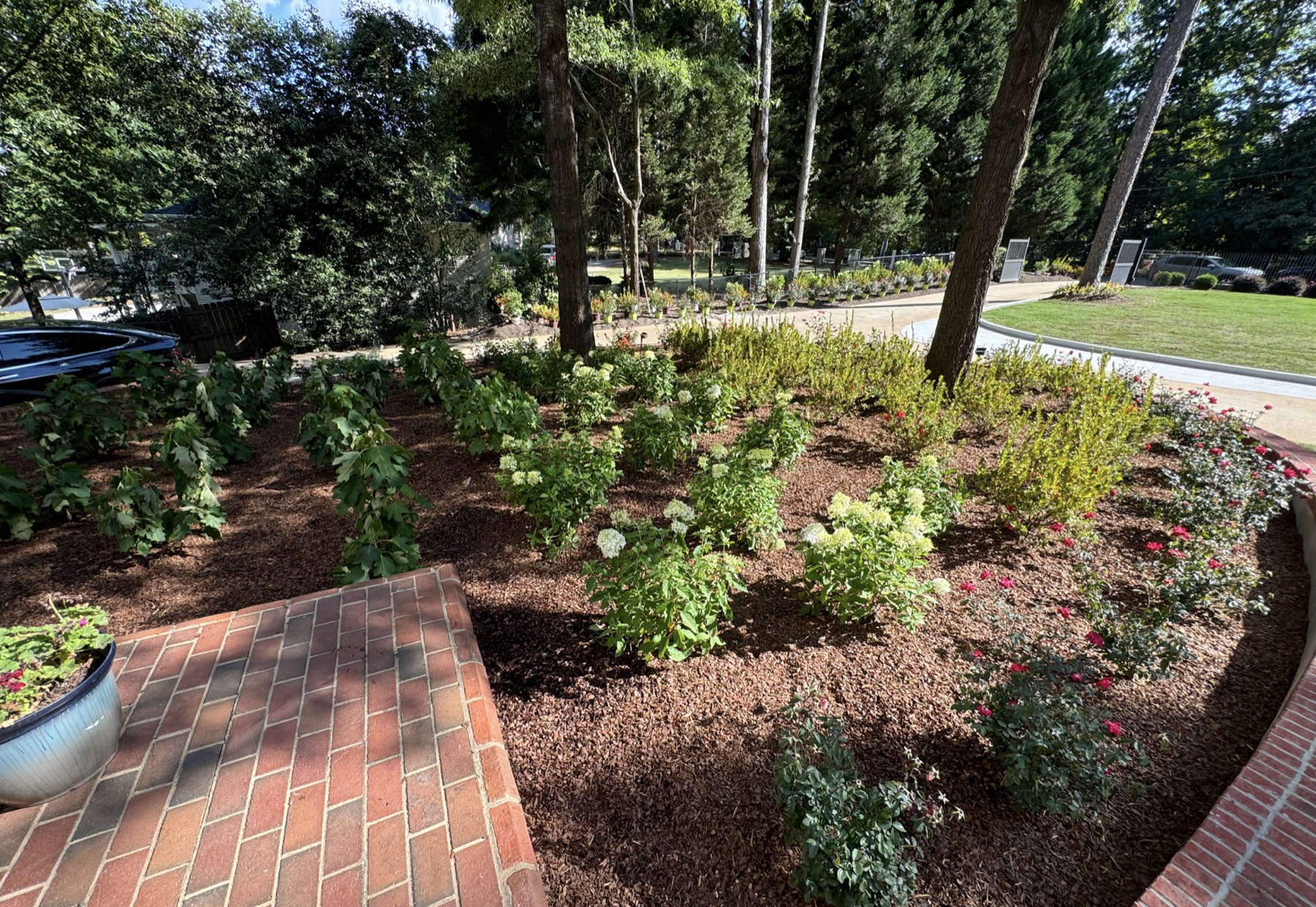 Spring cleanup with fresh flower bed installation and colorful pansies in Atlanta, GA